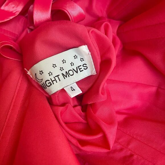 Night Moves strapless Flamingo Corset Ball Gown lace up back ruffle bottom SZ4 - Picture 10 of 11